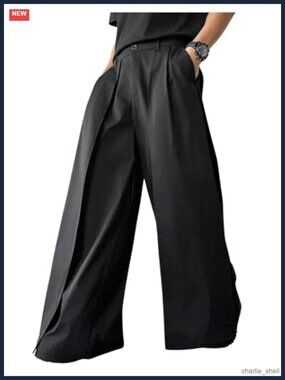 Men's Baggy Wide Leg Pleated Loose Dress Trousers Work Pants